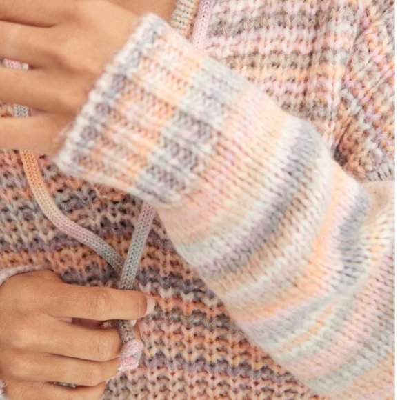 AERIE Street Comfy Oversized Chunky Knit Wool Blend Sweater Hoodie Medium - Picture 4 of 11